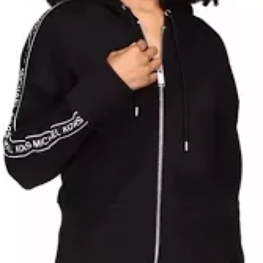 New with tag Michael Kors Black Logo-Trim Zip Hoodie Jacket with Drawstring Hood